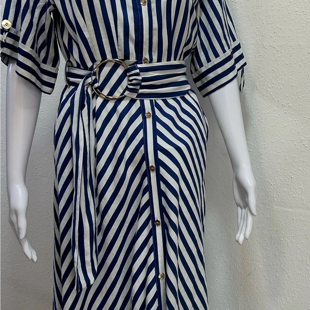 Zara Blue and White Striped Midi Dress - Picture 4 of 10